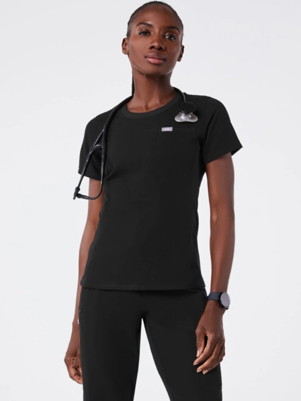 Black Eliza Slim Crew Neck - Scrub Top